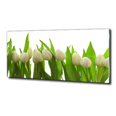 Schilderij glas Witte tulpen
