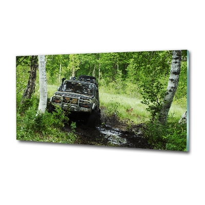 Schilderij glas Jeep in het bos