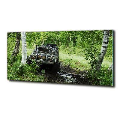Schilderij glas Jeep in het bos