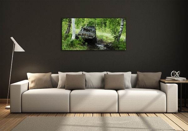 Schilderij glas Jeep in het bos
