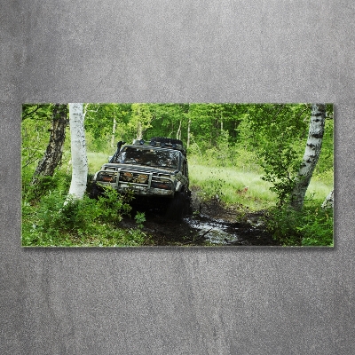 Schilderij glas Jeep in het bos