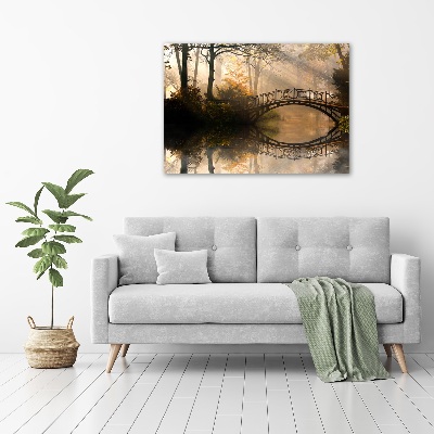 Schilderij op glas Oude brug in de herfst