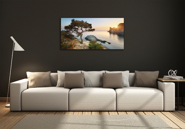 Schilderij glas Een boom aan zee