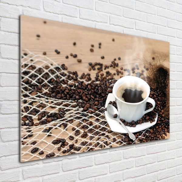 Foto schilderij op glas Koffie en koffiebonen