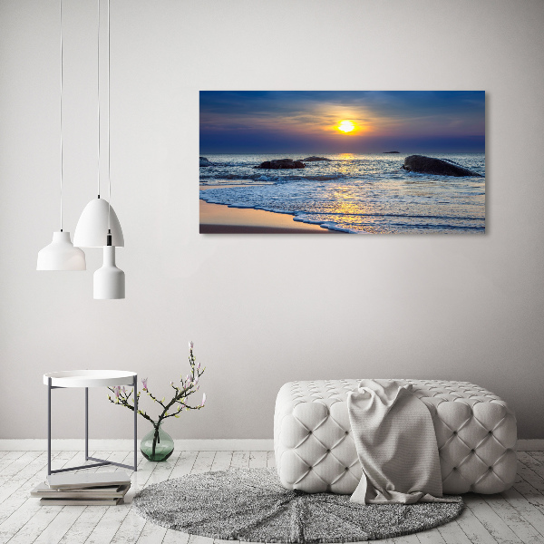 Schilderij op glas Zonsondergang aan zee