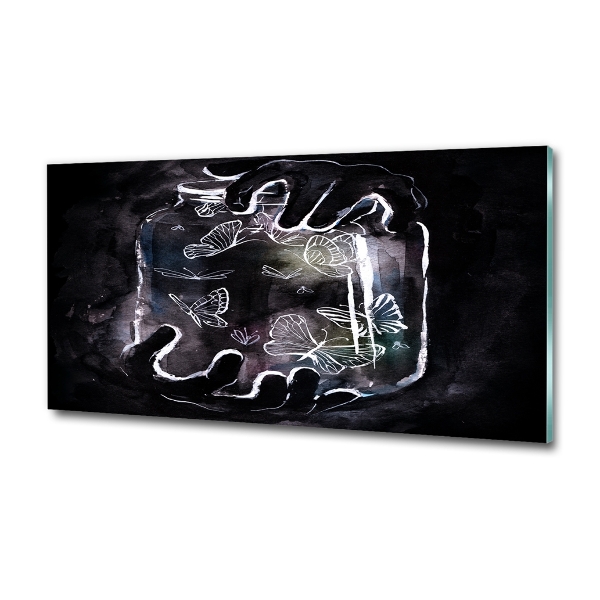 Glazen schilderij Vlinders in een pot