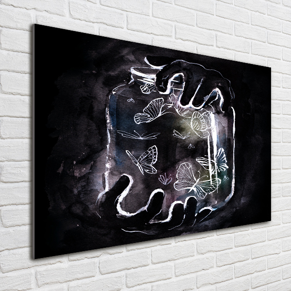 Glazen schilderij Vlinders in een pot