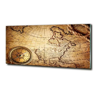 Schilderij glas Kompas op de kaart