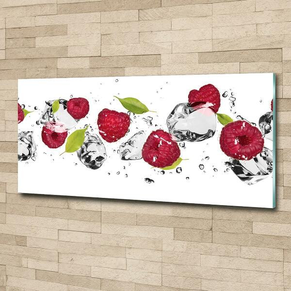 Schilderij glas Framboos en water