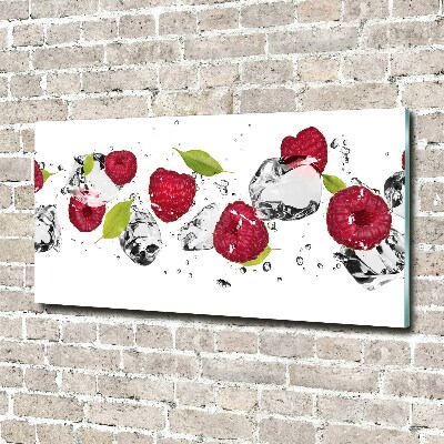 Schilderij glas Framboos en water