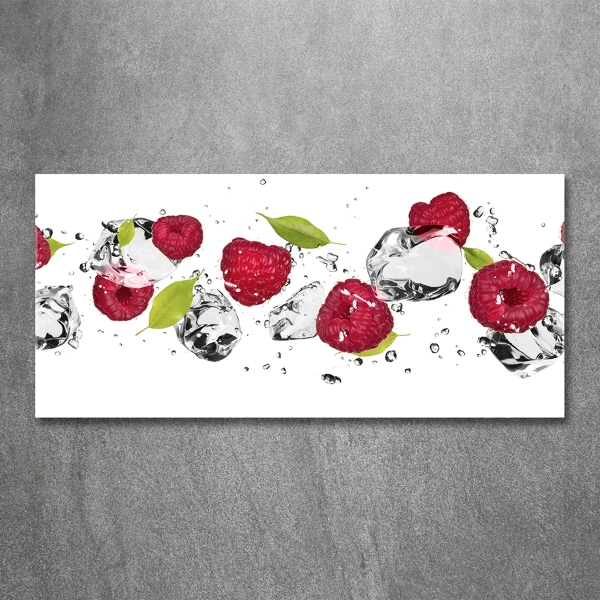 Schilderij glas Framboos en water