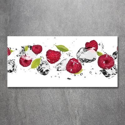 Schilderij glas Framboos en water