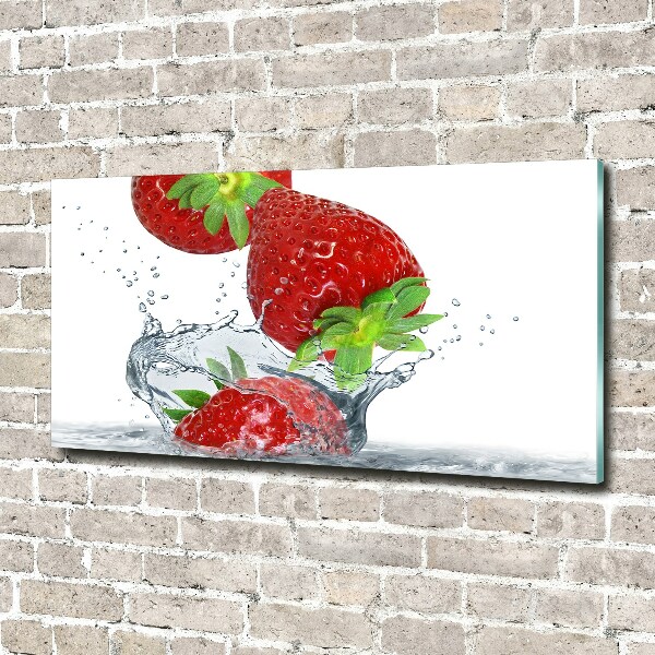 Foto schilderij op glas Aardbeien en water