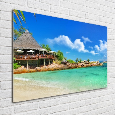 Schilderij op glas strand op de Seychellen