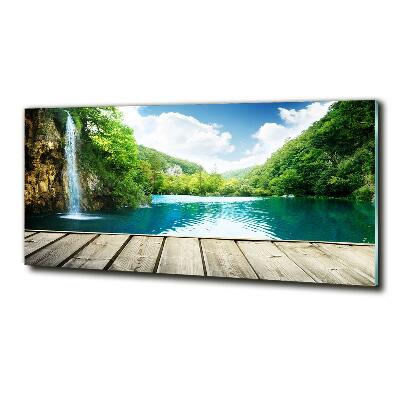 Schilderij glas Waterval in het bos