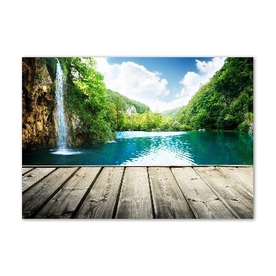 Schilderij glas Waterval in het bos