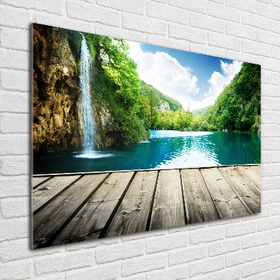 Schilderij glas Waterval in het bos