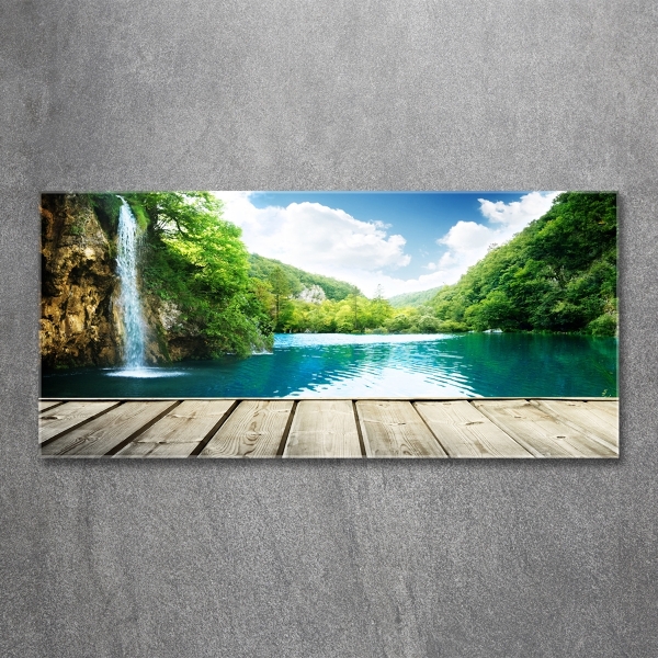 Schilderij glas Waterval in het bos