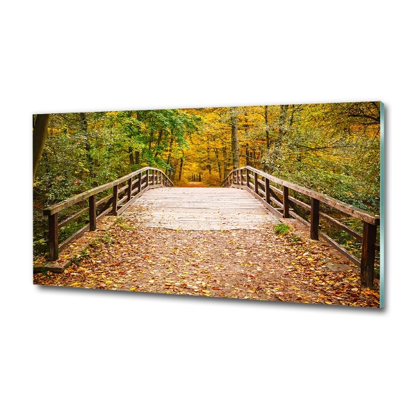 Foto schilderij op glas Brug in het herfstbos