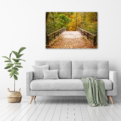 Foto schilderij op glas Brug in het herfstbos