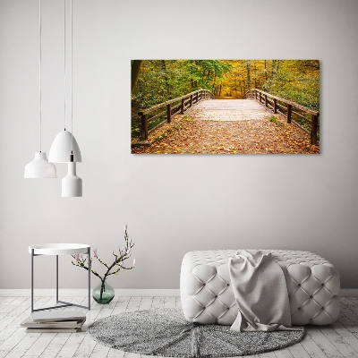 Foto schilderij op glas Brug in het herfstbos