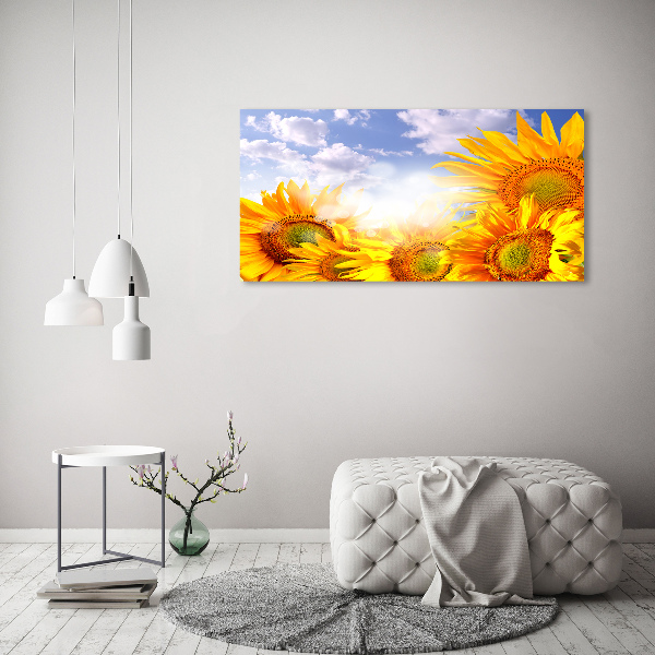 Schilderij glas Zonnebloemen