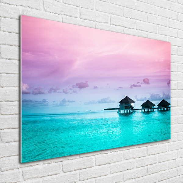 Schilderij op glas Bungalows boven het water