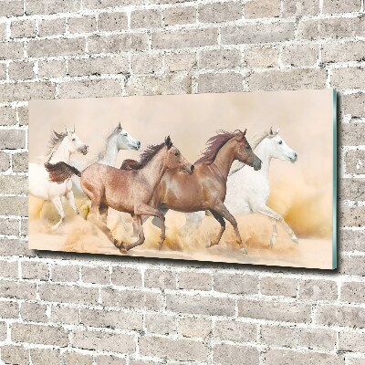 Schilderij glas Paarden in galop