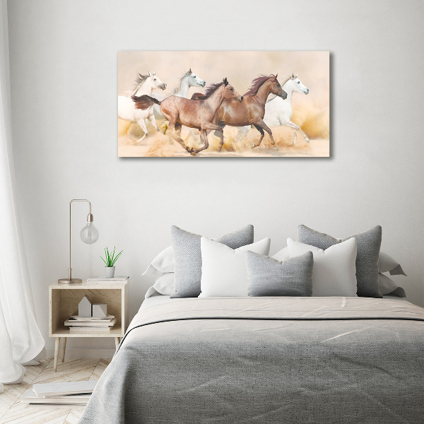 Schilderij glas Paarden in galop