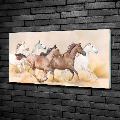 Schilderij glas Paarden in galop