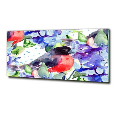 Schilderij glas Vogel en bloemen
