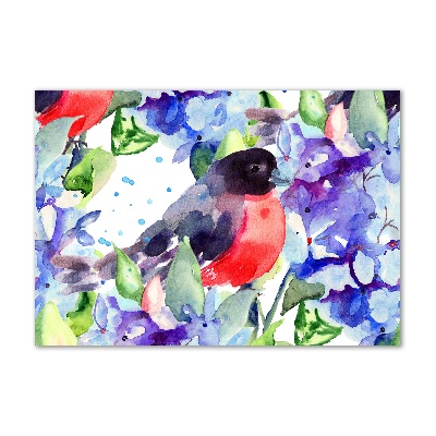 Schilderij glas Vogel en bloemen