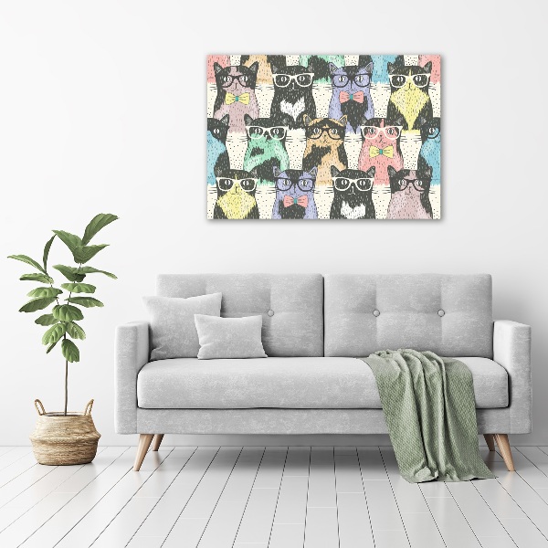 Glazen schilderij Katten met een bril