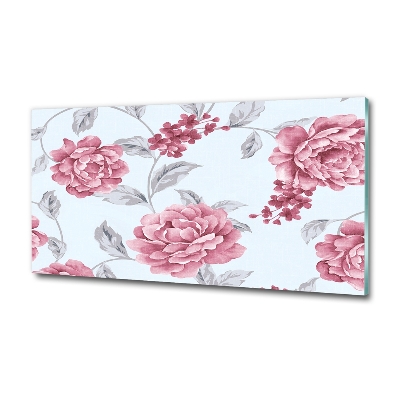 Schilderij glas Pioenrozen