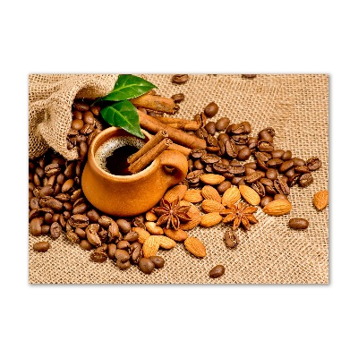 Foto schilderij op glas Koffiebonen en een kopje