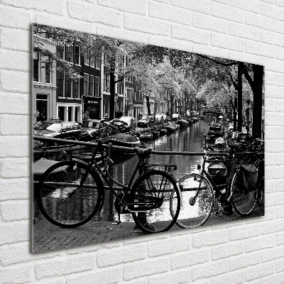 Foto schilderij op glas Amsterdamse fietsen