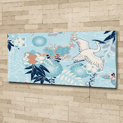 Schilderij op glas Kraanvogel en bloemen