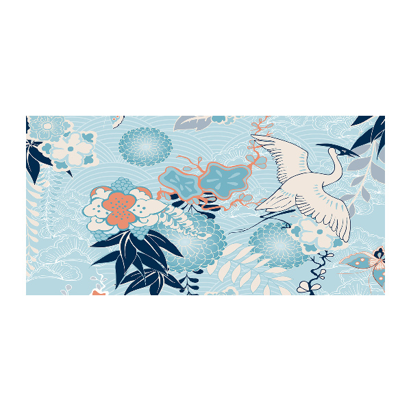 Schilderij op glas Kraanvogel en bloemen