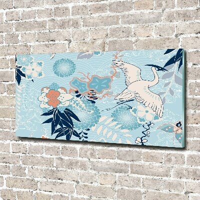 Schilderij op glas Kraanvogel en bloemen