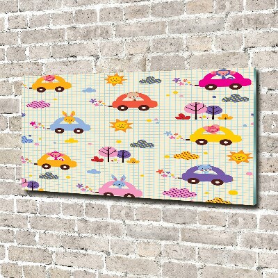 Glazen schilderij Speelgoedauto's