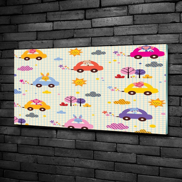 Glazen schilderij Speelgoedauto's
