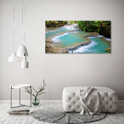 Schilderij glas Waterval in het bos