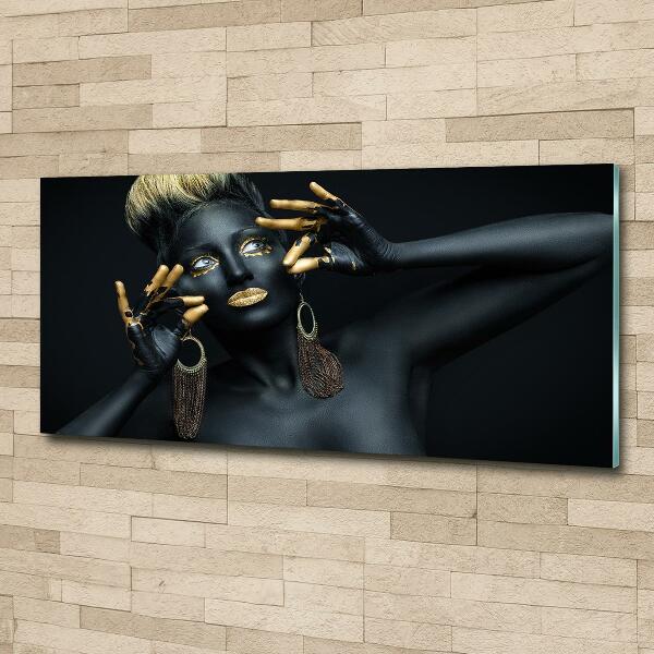 Schilderij op glas Vrouw in het zwart