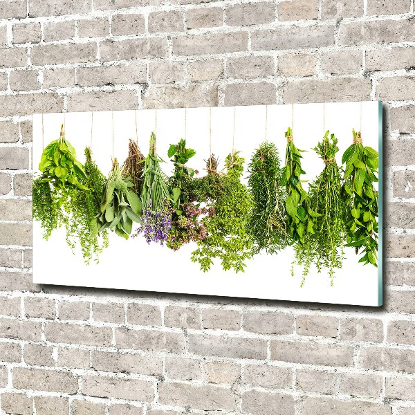 Schilderij glas Kruiden aan een touwtje