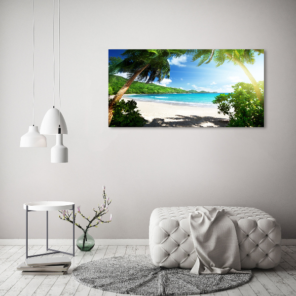 Schilderij op glas strand op de Seychellen