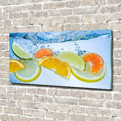 Schilderij op glas Citrusvruchten onder water
