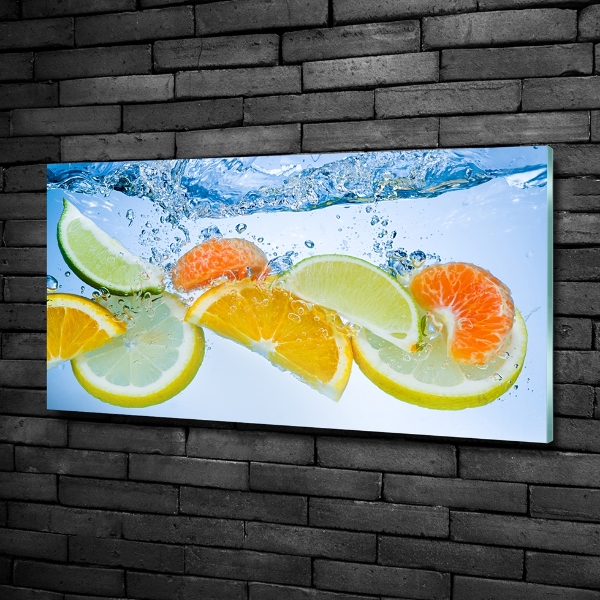 Schilderij op glas Citrusvruchten onder water