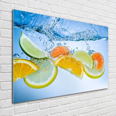 Schilderij op glas Citrusvruchten onder water