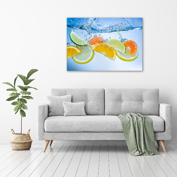 Schilderij op glas Citrusvruchten onder water