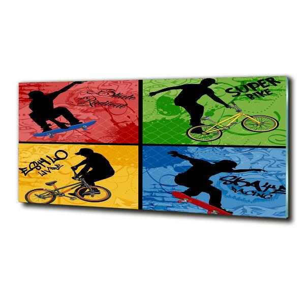 Schilderij glas Fiets en skateboard